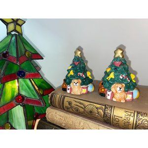 Vintage Ceramic Christmas Tree Salt & Pepper Shaker Set Jay Import Co 1995